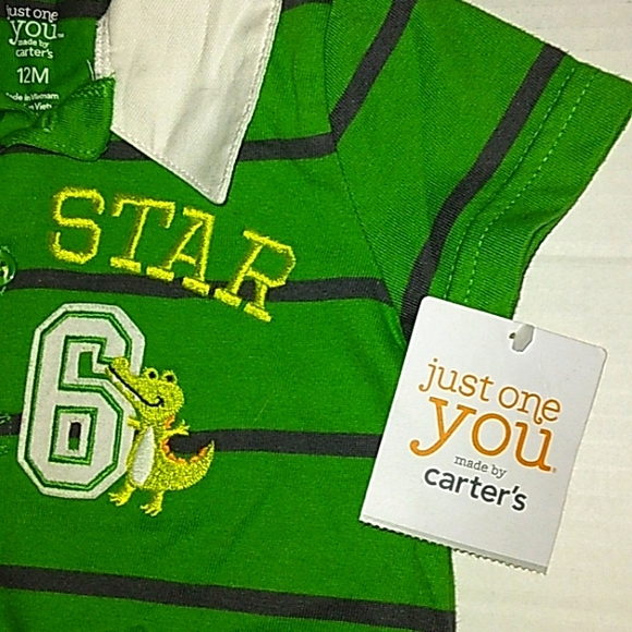 ☆NWT☆Beautiful Boys Polo Style Green/Gray Short Romper☆Carter's J.O.Y☆12mo - Picture 11 of 12